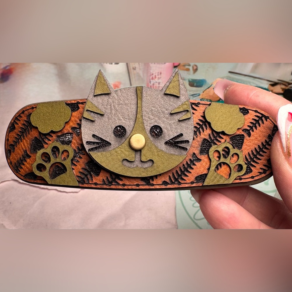 Handmade by me Leather Turtle or Hummingbird Hair Clip NEW made to order - Picture 1 of 14